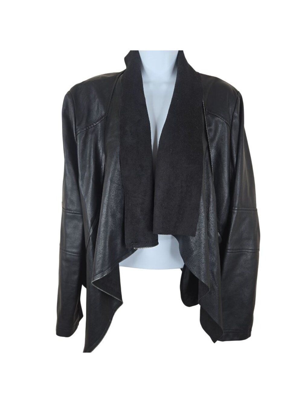 Express Black Faux Leather Waterfall Jacket Open Front Womens L